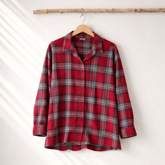 PJ Salvage Tops - Red Plaid Pajama Top PJ Salvage Button Front Long Sleeve